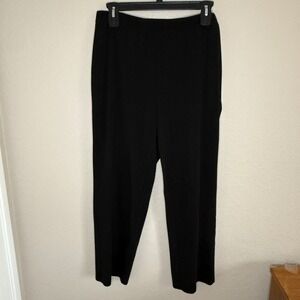 Susan Graver Black 1X Liquid Knit Straight Leg Pull On Pants Stretch Travel Cozy
